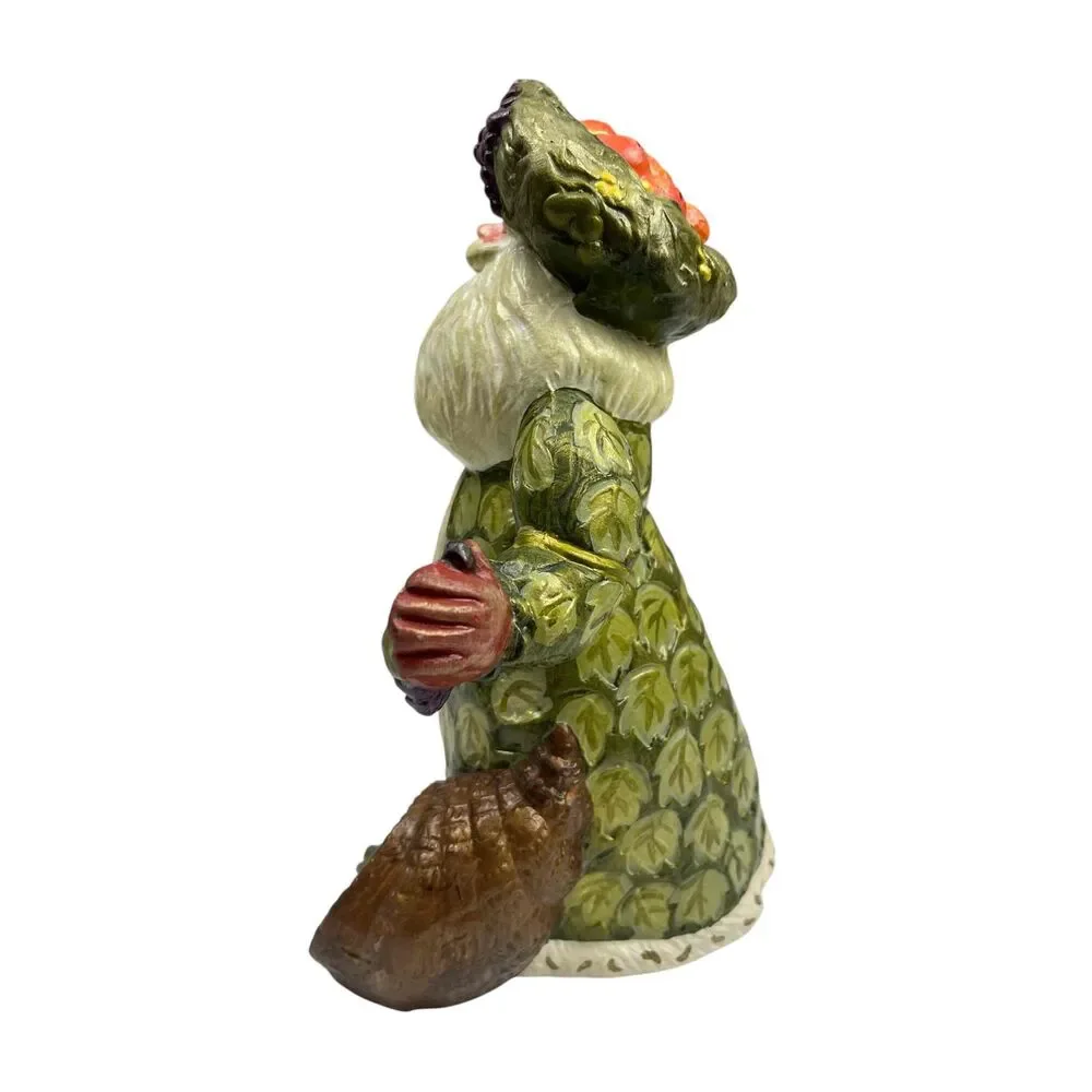 Vtg Old World Santa Claus Figurine | Green Leaf-Adorned Coat & Fruit Accents 9”‎